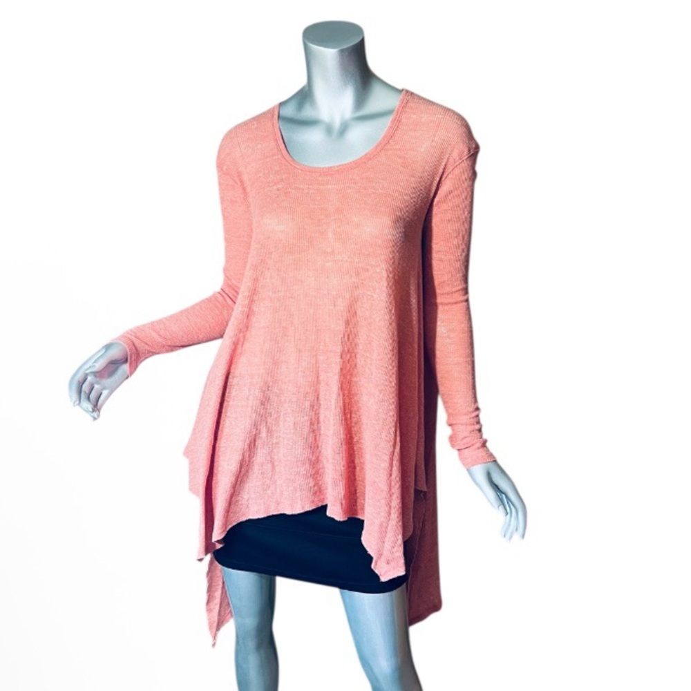 FREE PEOPLE Asymmetrical Thermal Long Sleeve Tunic Top Coral Boho Scoop Neck XS